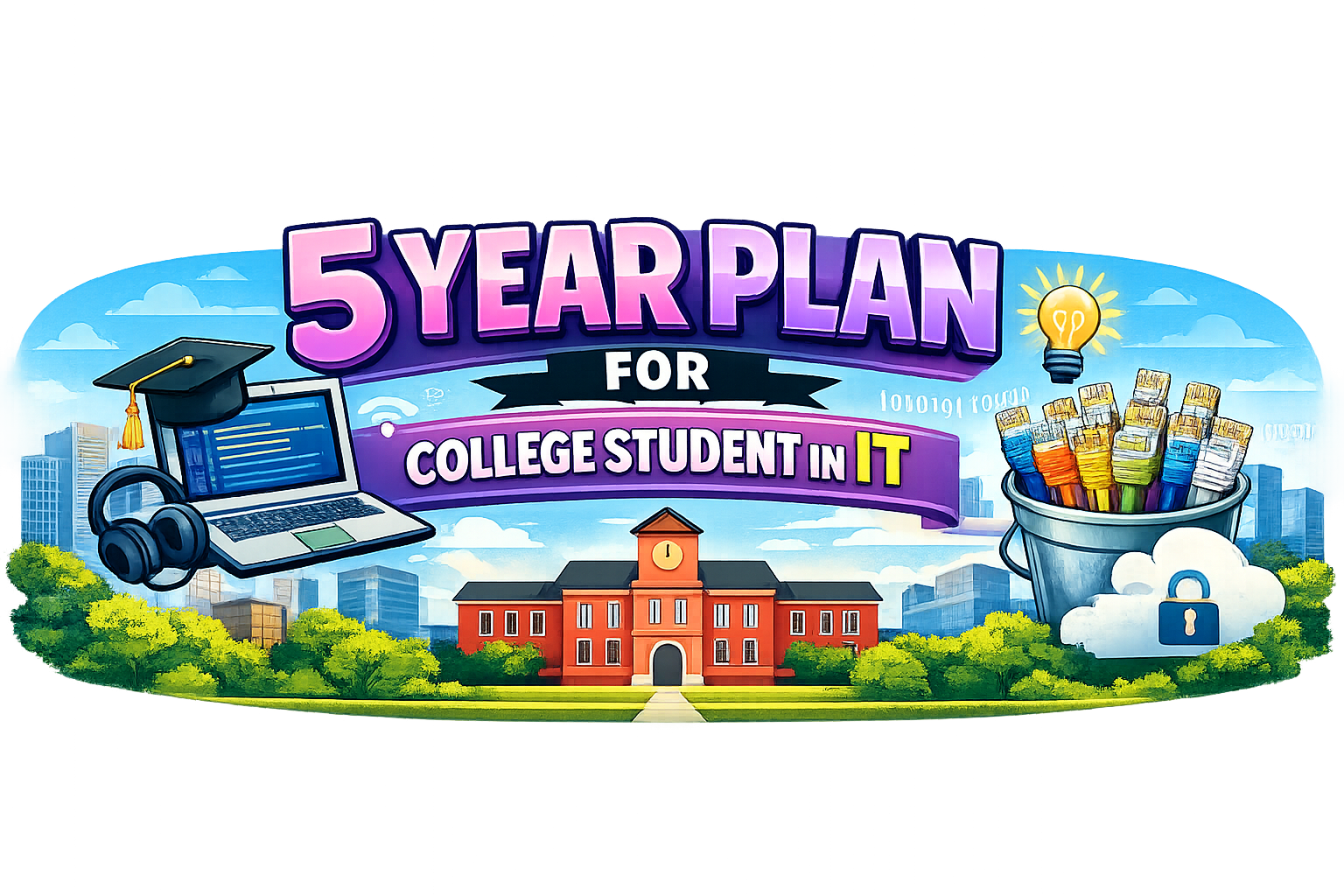 Purple five year plan banner for a college student in Information Technology